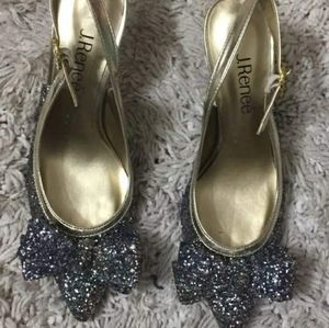 J. Renee Charise Sz 6.5 slingback blue/gold glitte